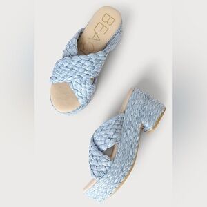 ANTHROPOLOGIE Beach by Matisse raffia wedge blue 8M New